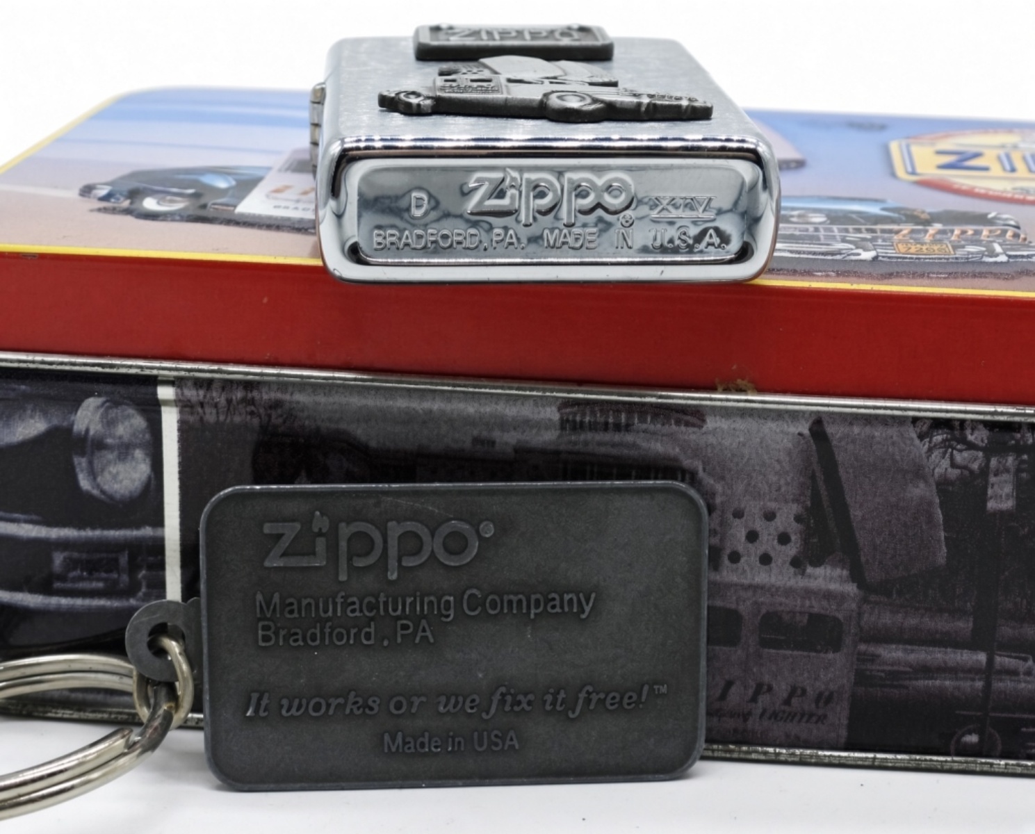 Zippo Truck Lighter & Keychain Set in Tin