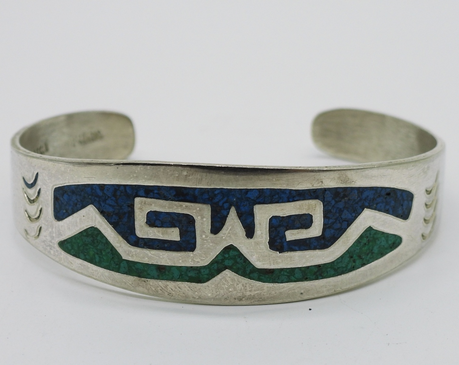 Alpaca Mexico Cuff Bracelet, Stone Inlay
