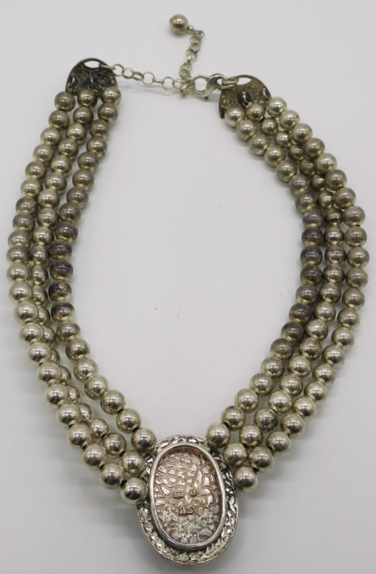 Sterling Silver Onyx 3-Strand Bead Necklace