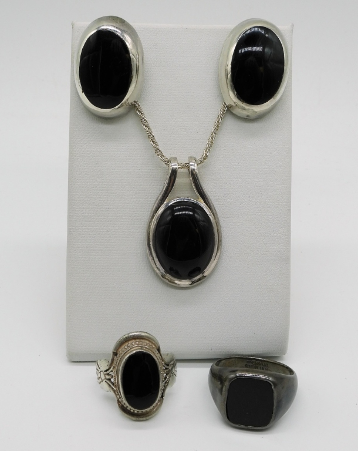 Sterling Silver Black Onyx Set, 4 Pieces