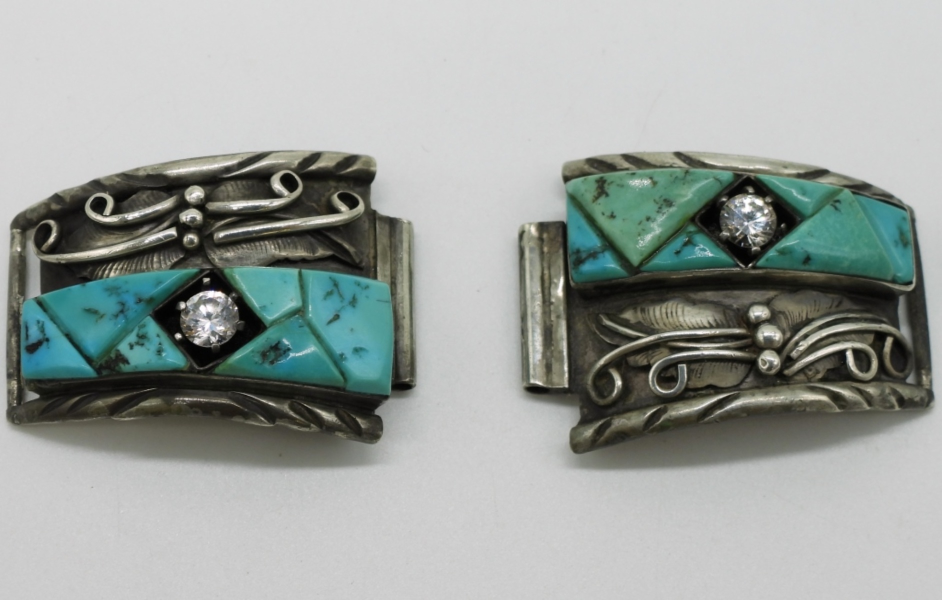 Sterling Turquoise Watch Ends, Marked E