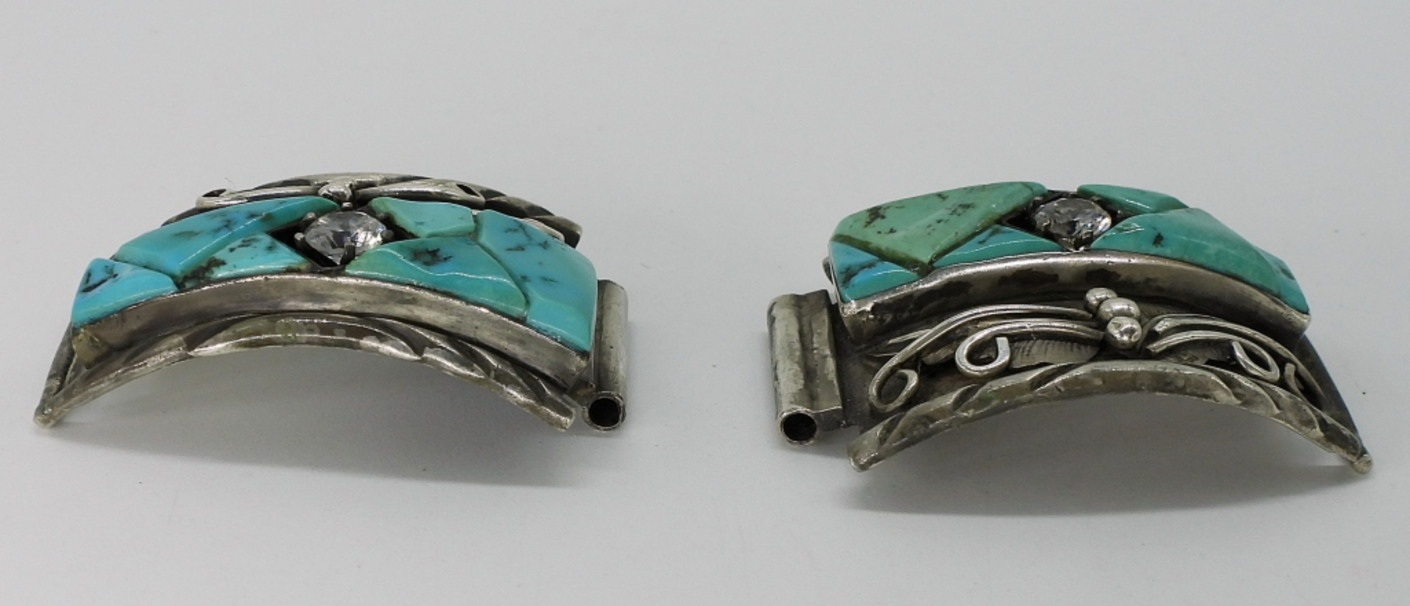 Sterling Turquoise Watch Ends, Marked E