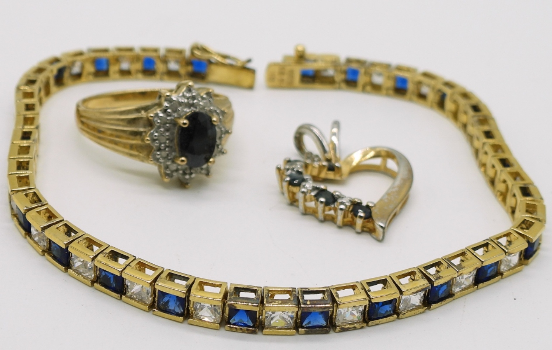Gold-Tone Sterling Sapphire Color Jewelry Set