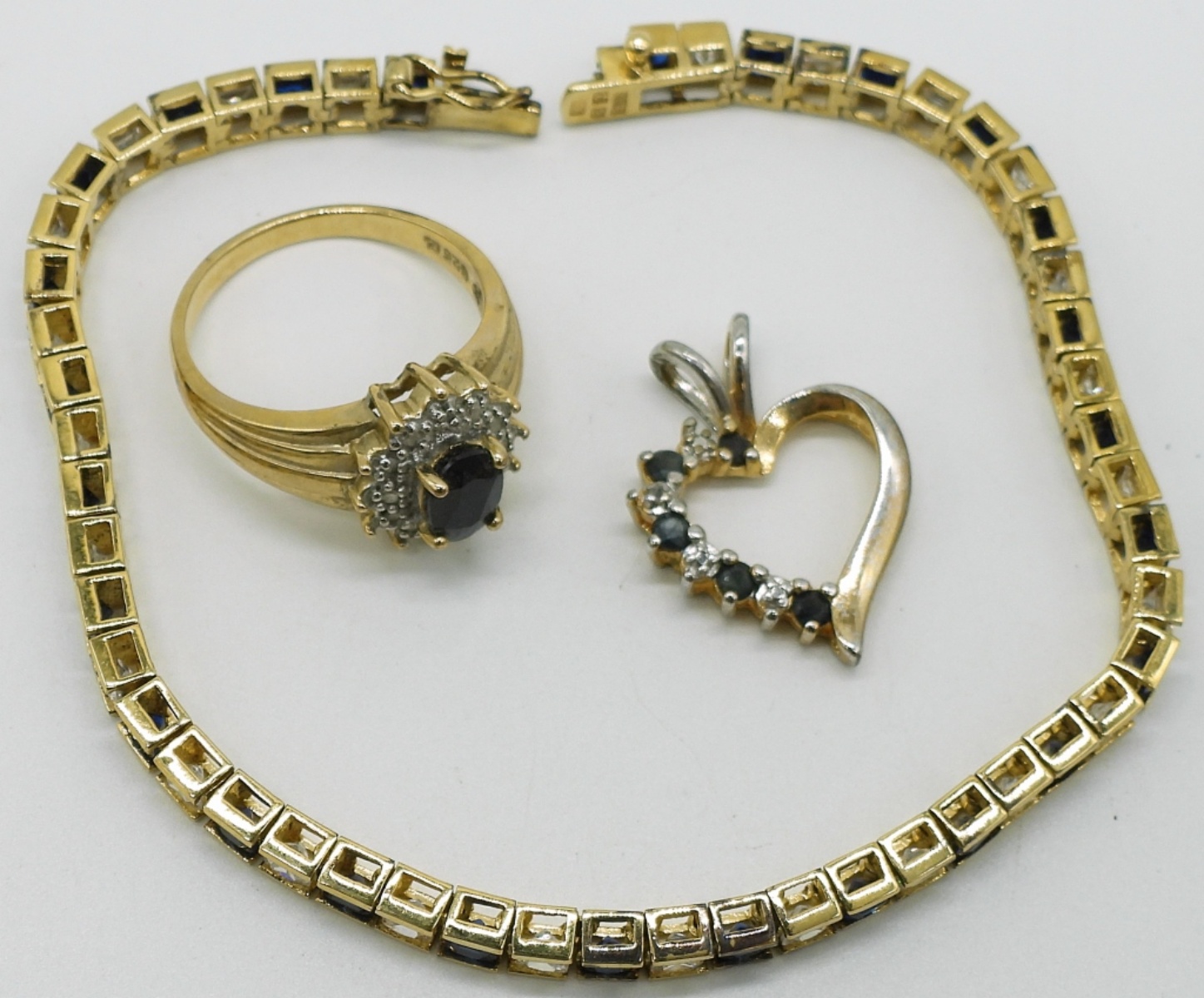 Gold-Tone Sterling Sapphire Color Jewelry Set