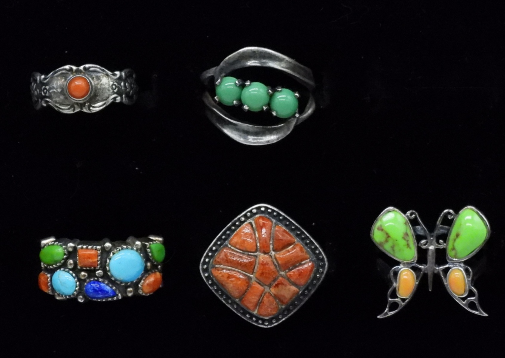 Sterling Ring Lot, Taxco & Towle, 5 Pcs