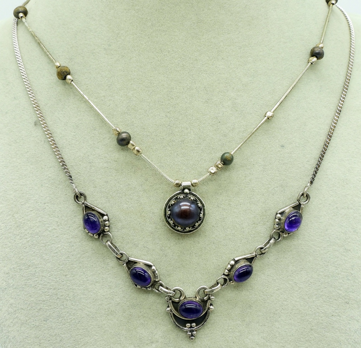 Four Sterling Gemstone Necklaces