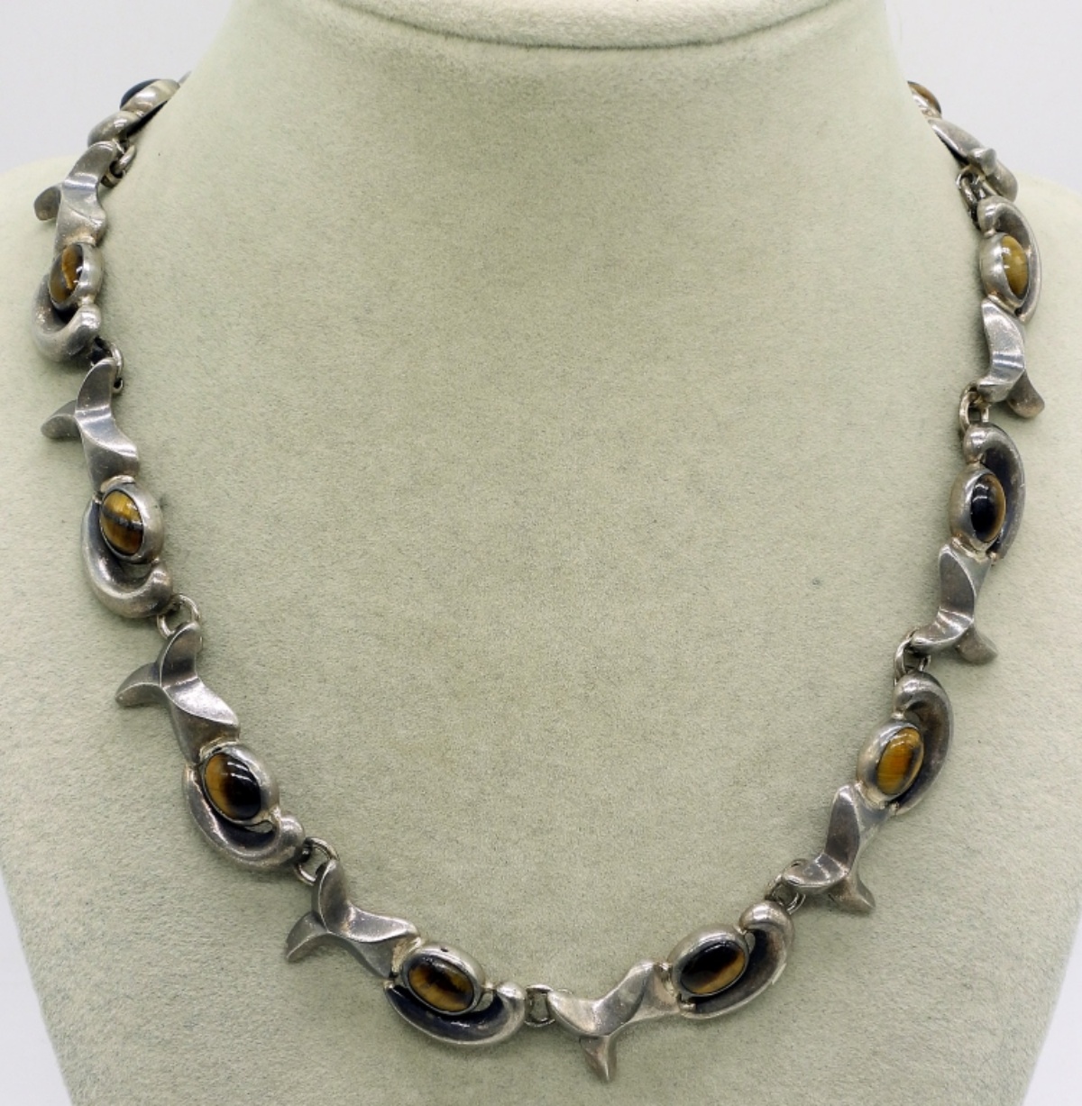 Taxco 980 Silver Tiger's Eye Necklace, Mexico