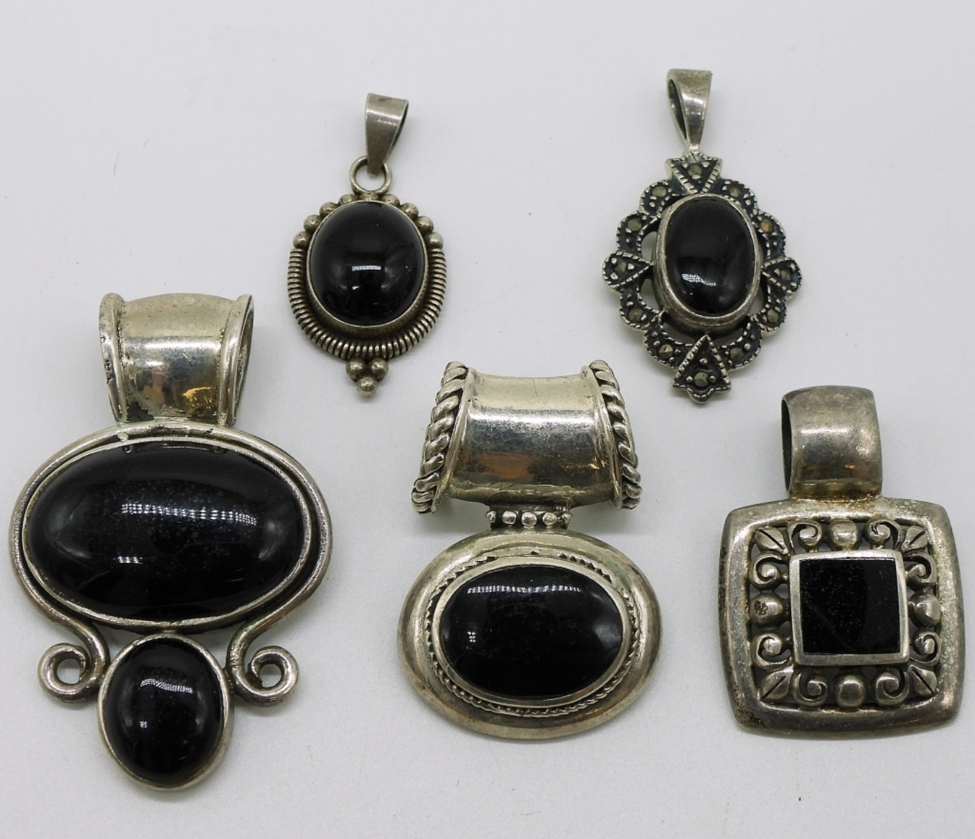 Sterling Onyx & Marcasite Pendants