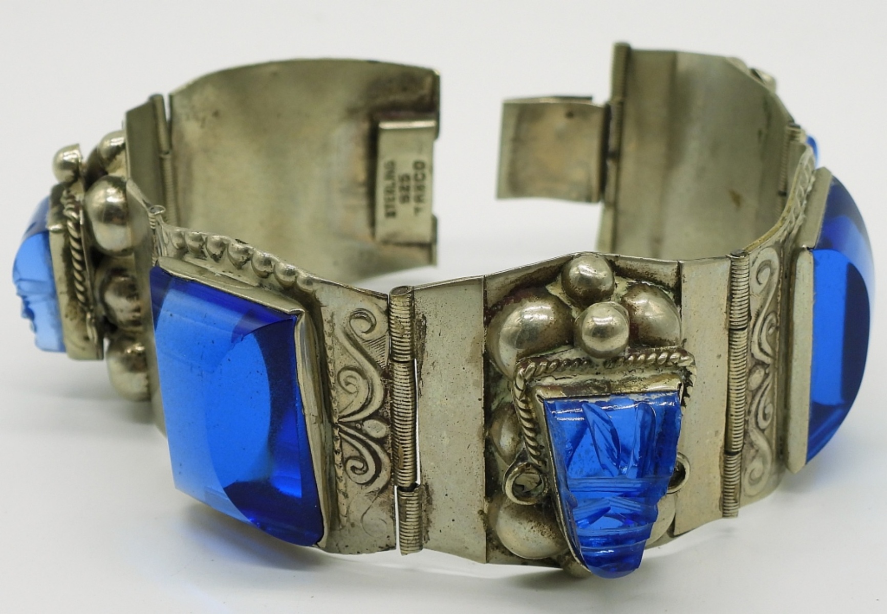 Taxco Bracelet, Blue Glass Stones