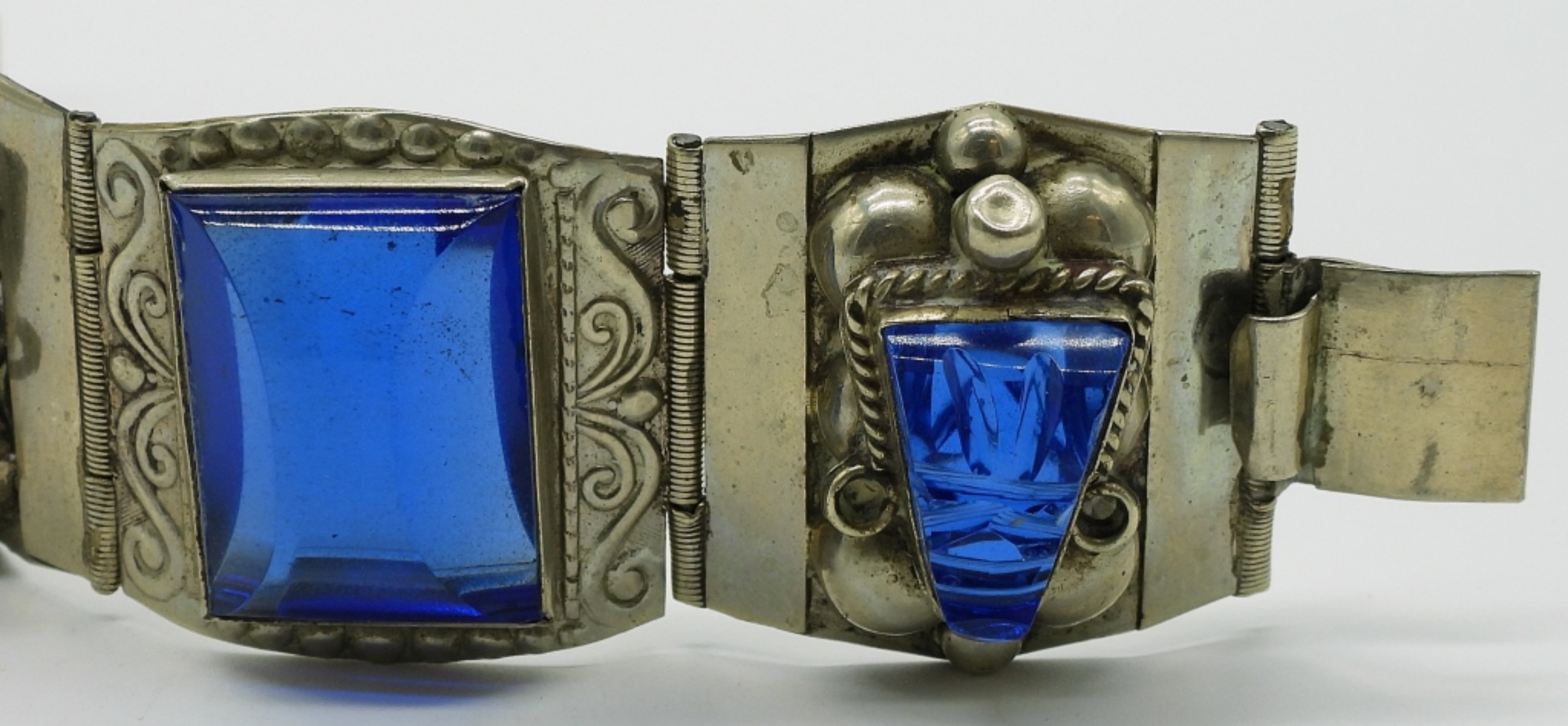 Taxco Bracelet, Blue Glass Stones