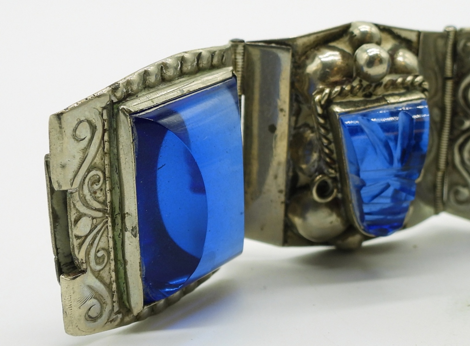Taxco Bracelet, Blue Glass Stones