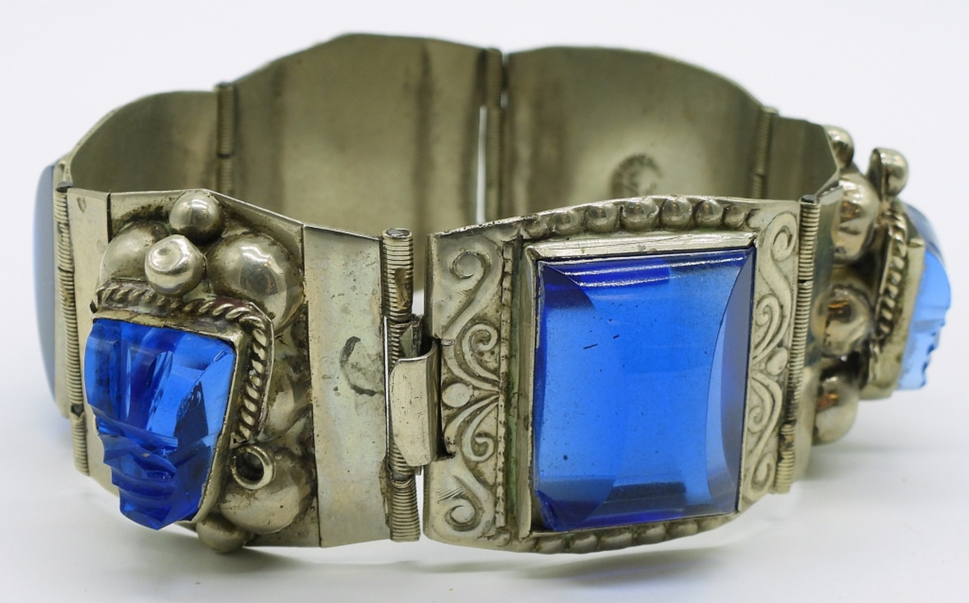 Taxco Bracelet, Blue Glass Stones