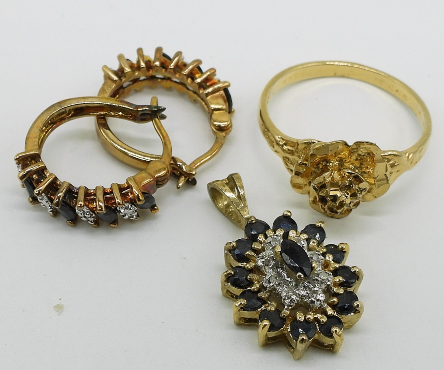 Sterling Gold-Tone Blue Stone Jewelry Lot, 3pc