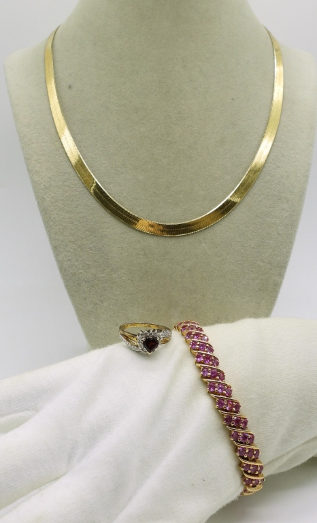 Sterling Gold-Tone Necklace, Bracelet, Ring Lot