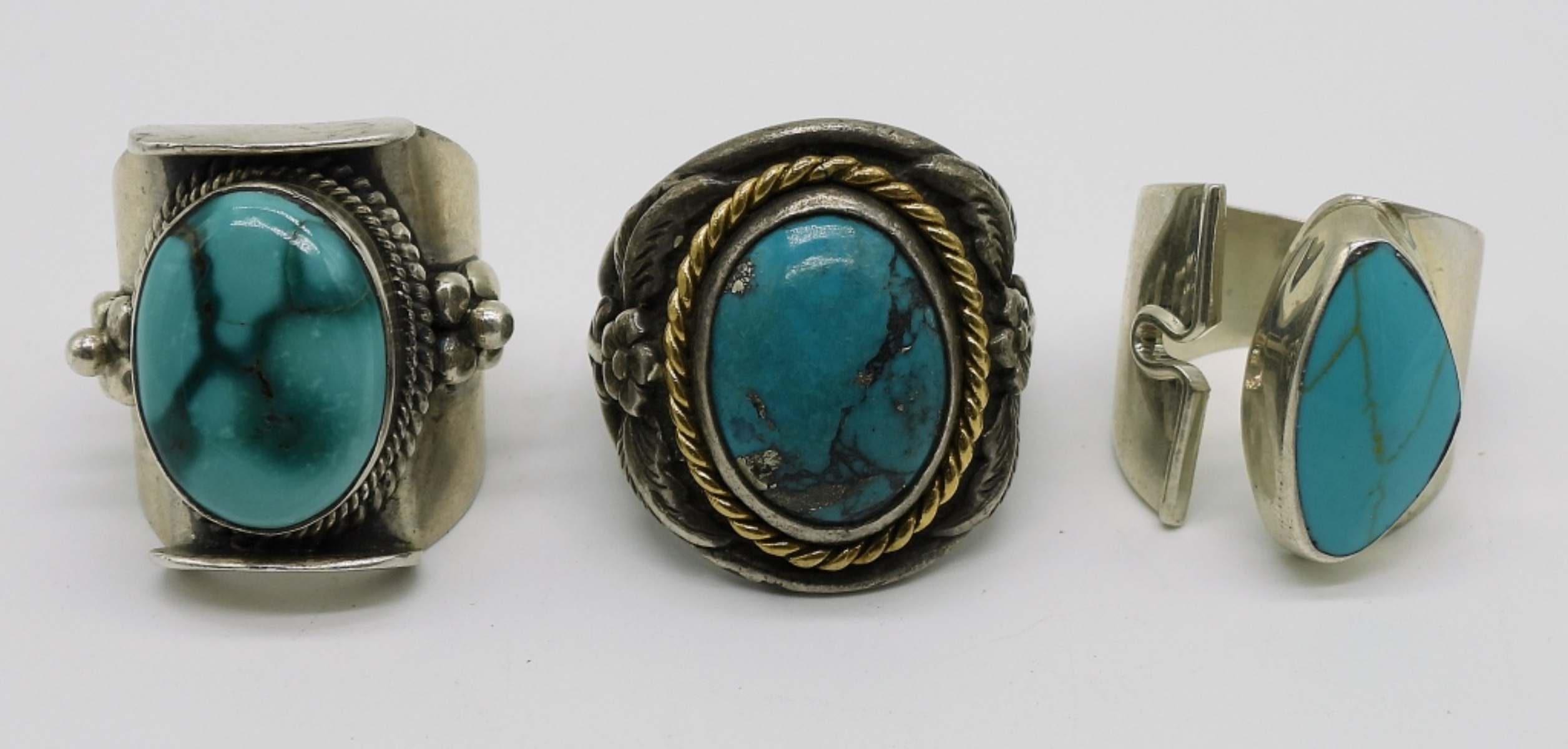 Three Sterling Turquoise Rings, Mexico & Southwest