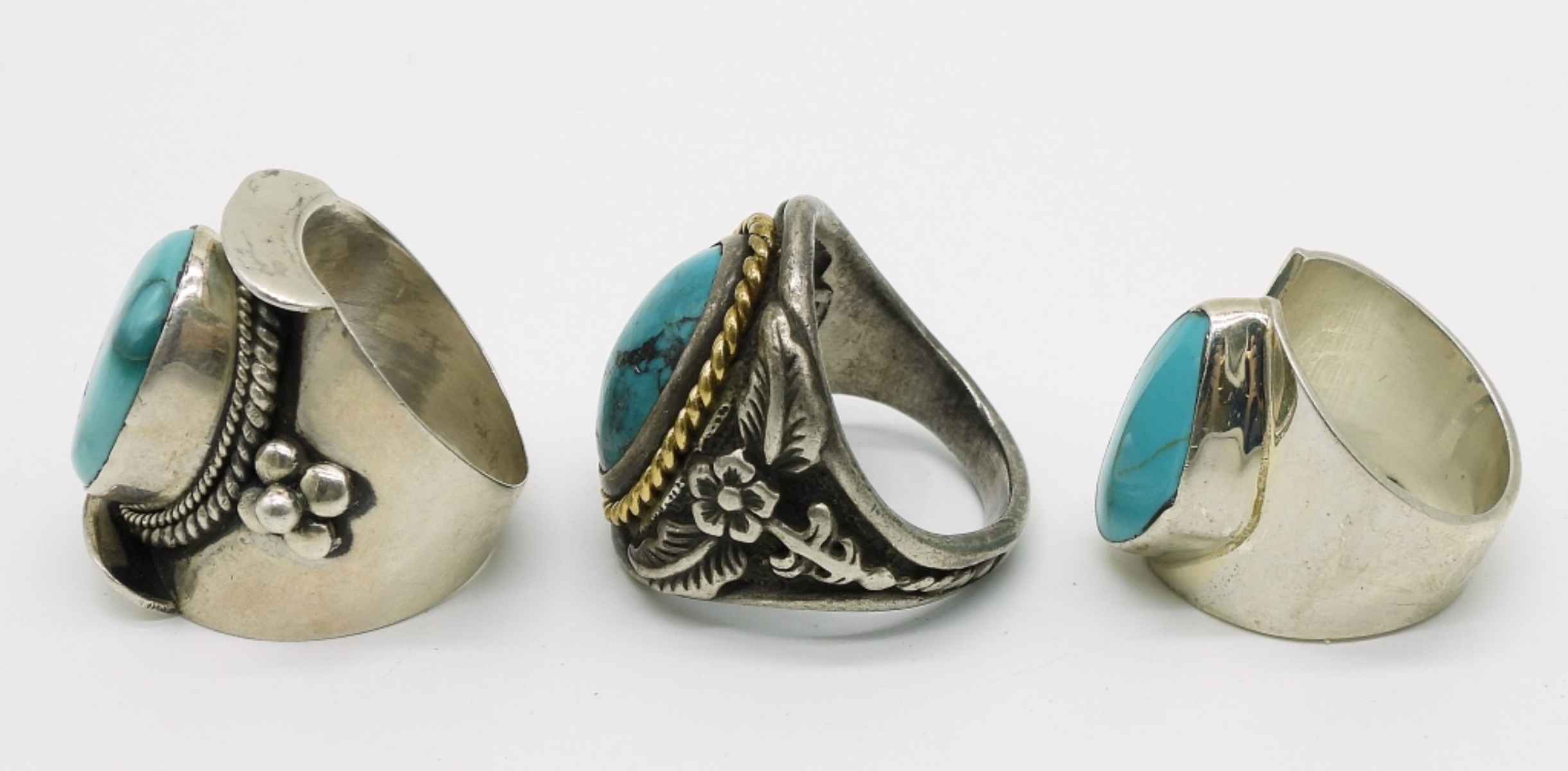 Three Sterling Turquoise Rings, Mexico & Southwest
