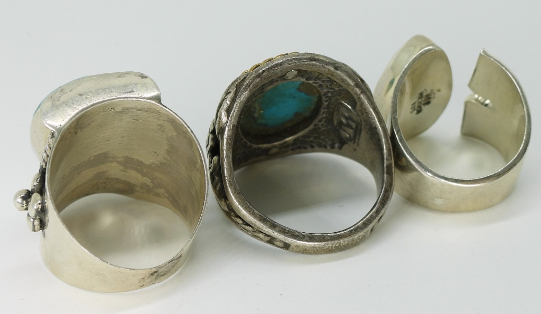 Three Sterling Turquoise Rings, Mexico & Southwest