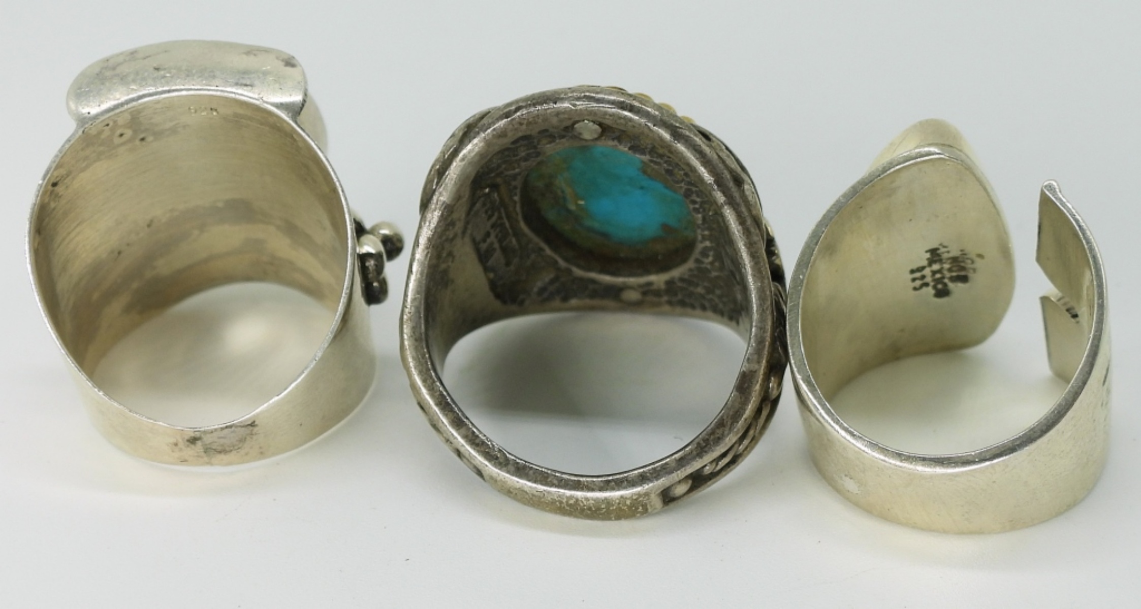 Three Sterling Turquoise Rings, Mexico & Southwest