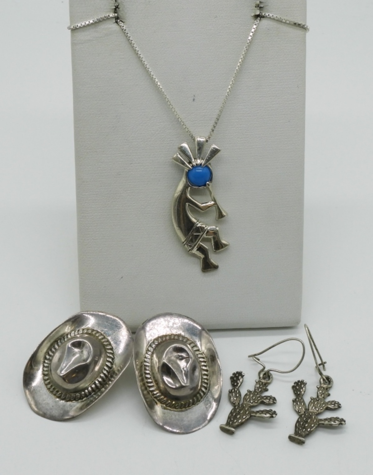 Sterling Kokopelli Necklace & Southwest Earrings