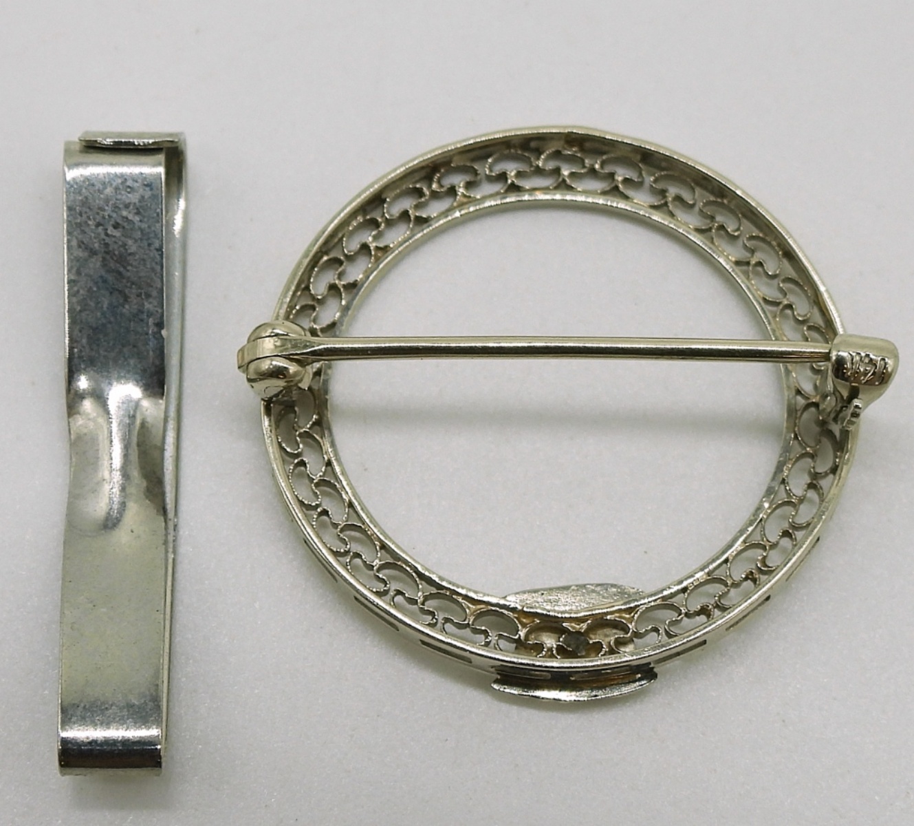 Sterling Silver Lot: Brooch, Tie Clip, Hair Clip