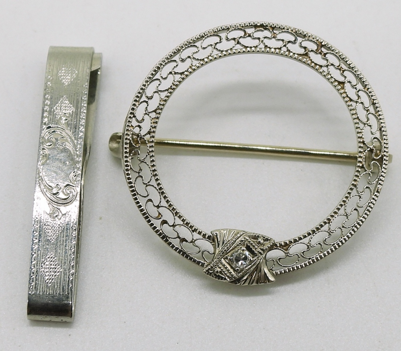 Sterling Silver Lot: Brooch, Tie Clip, Hair Clip