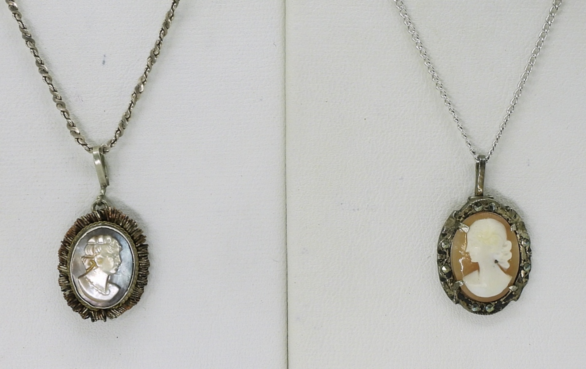 Sterling Cameo Lot: 2 Necklaces, Ring, Pin