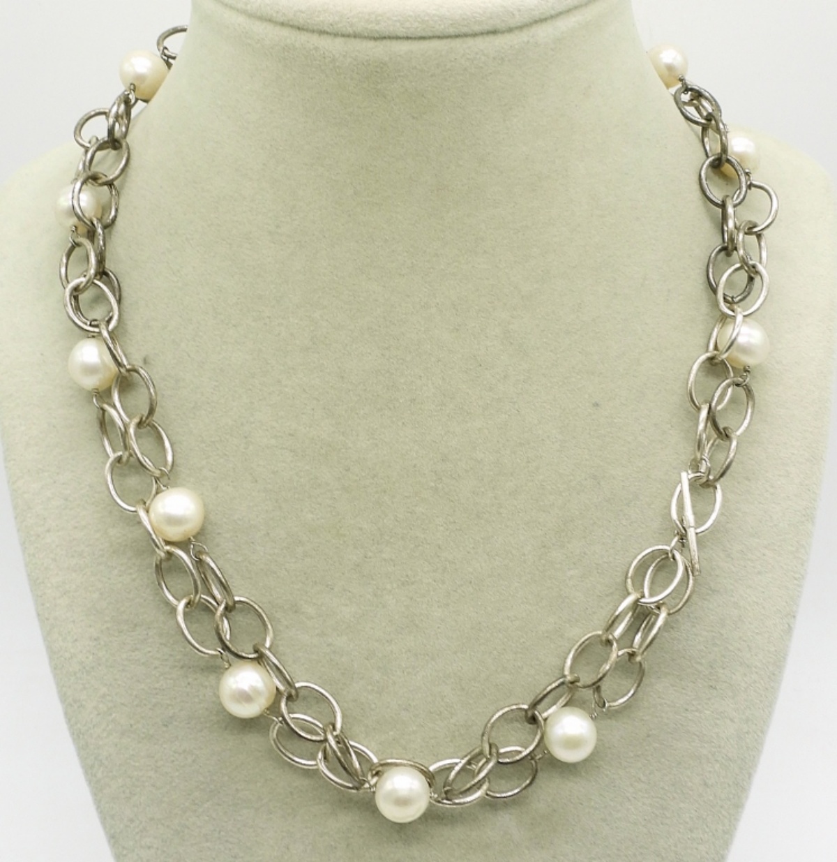 Sterling Silver Pearl Double Strand Necklace 16"