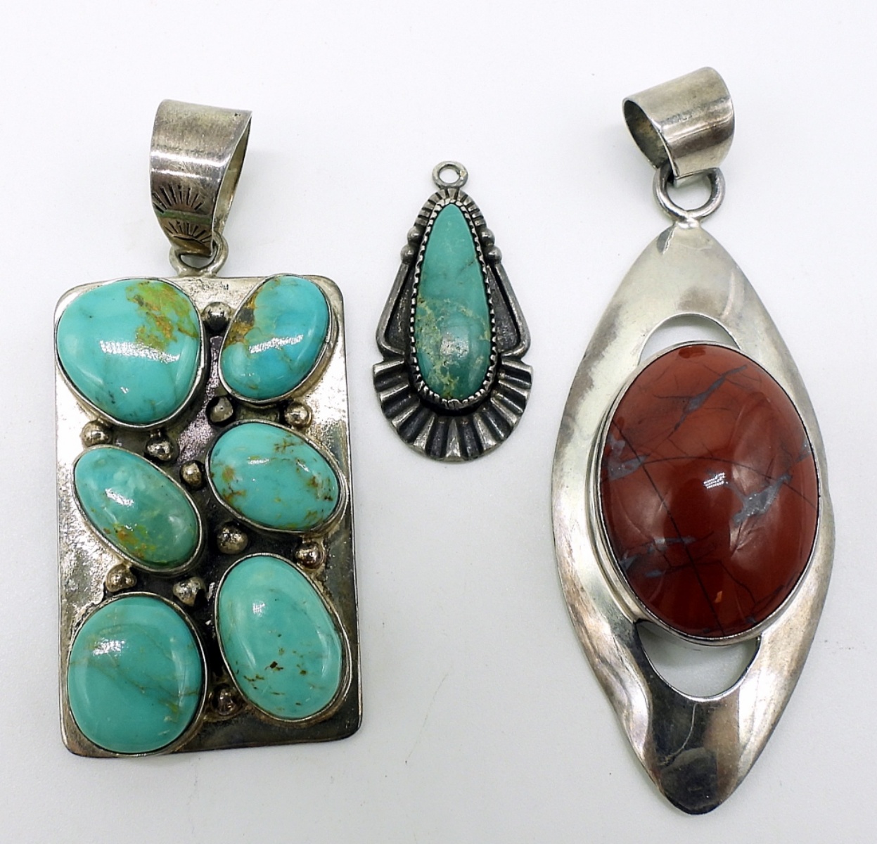 Sterling Silver Pendant Lot, Turquoise & Jasper