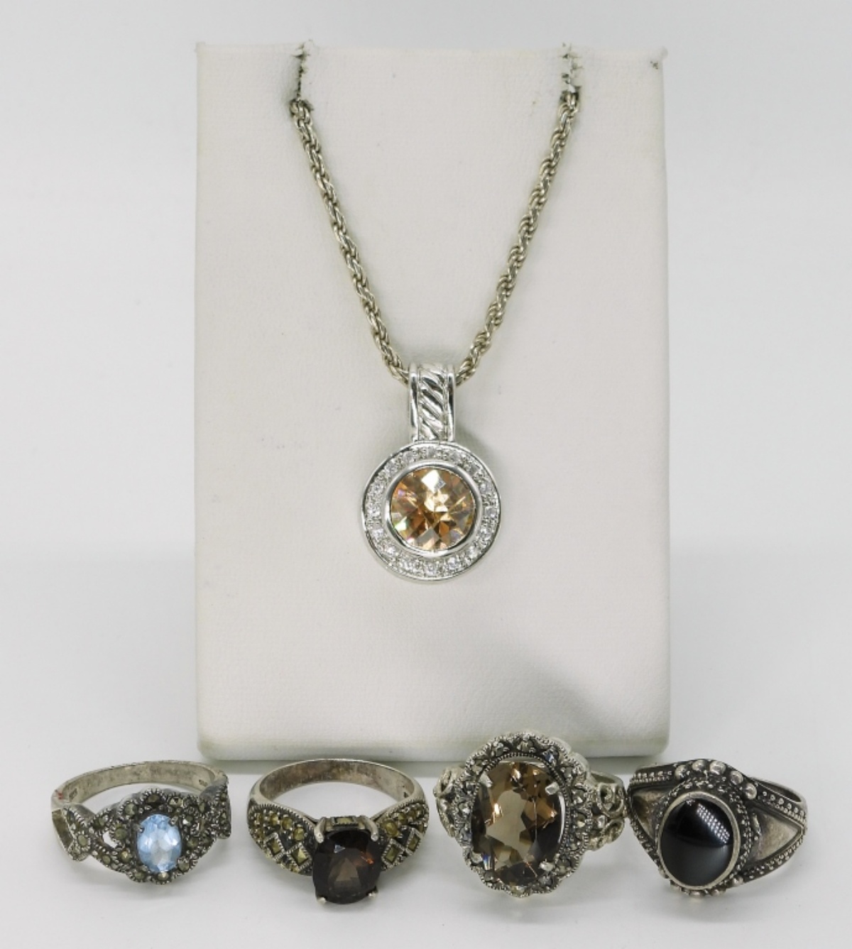 Sterling Gemstone Ring Set & Pendant Necklace