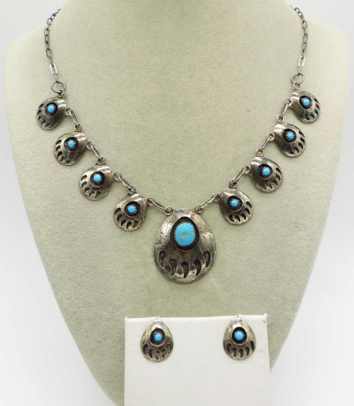 Sterling Bear Claw Necklace & Earrings Set