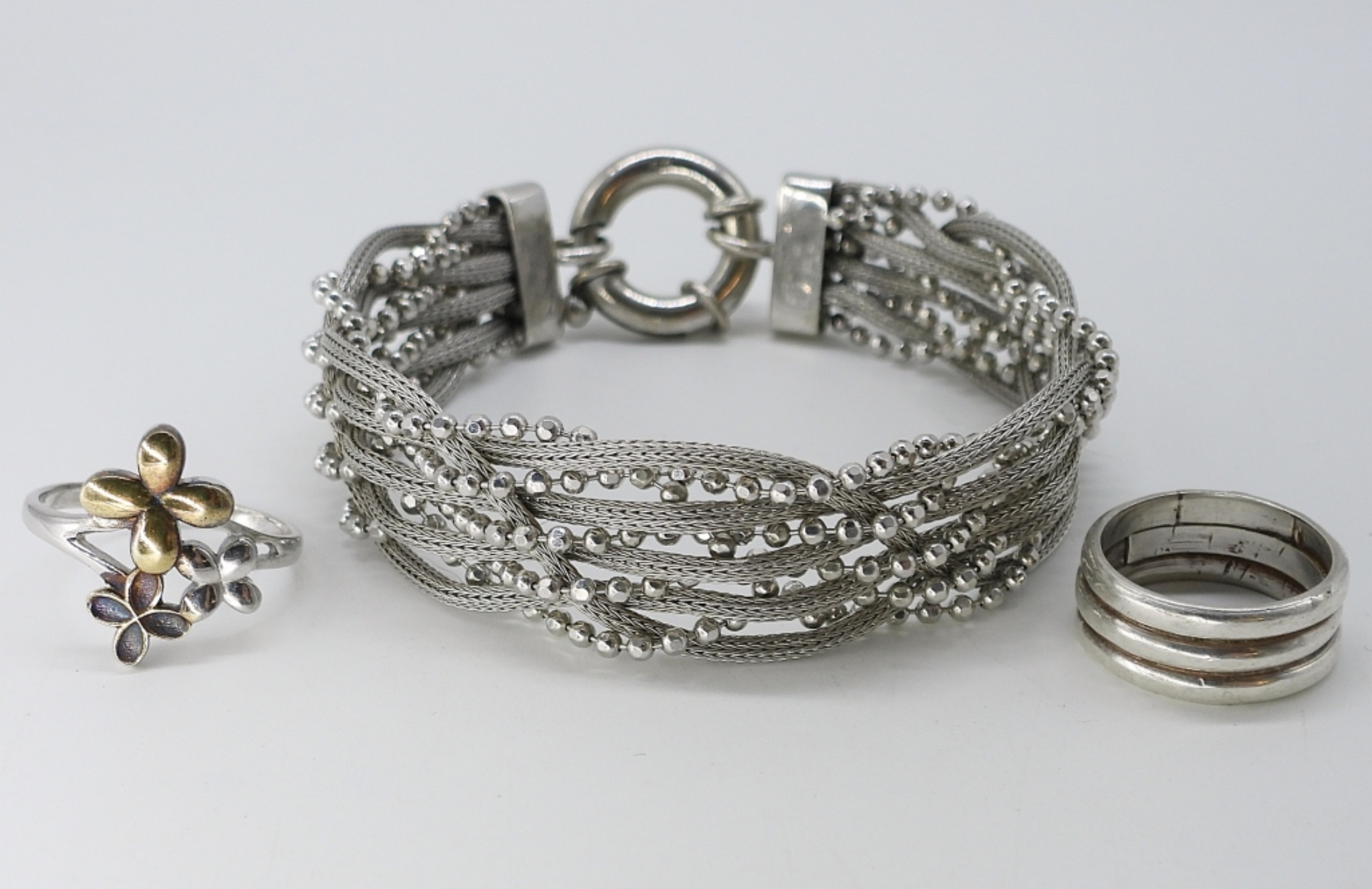 Sterling Silver Bracelet & 2 Rings