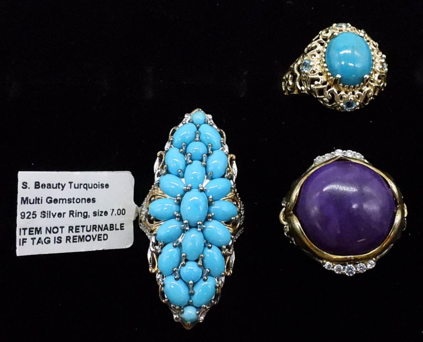 3 Sterling Turquoise Rings