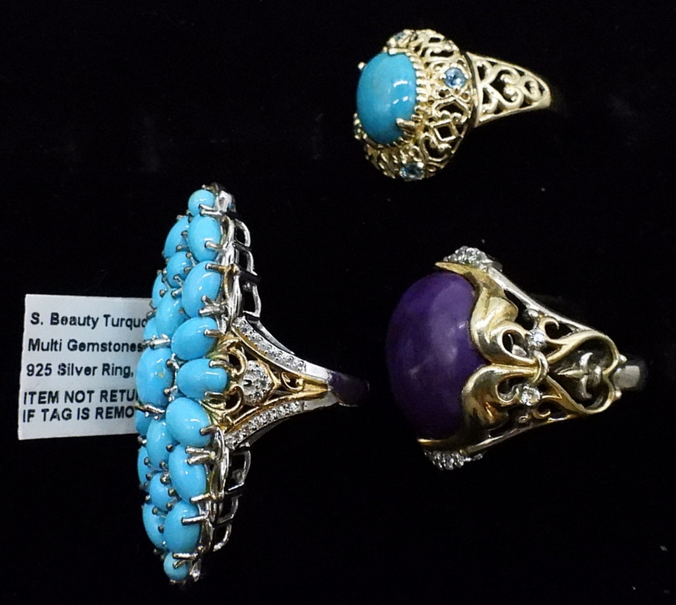 3 Sterling Turquoise Rings