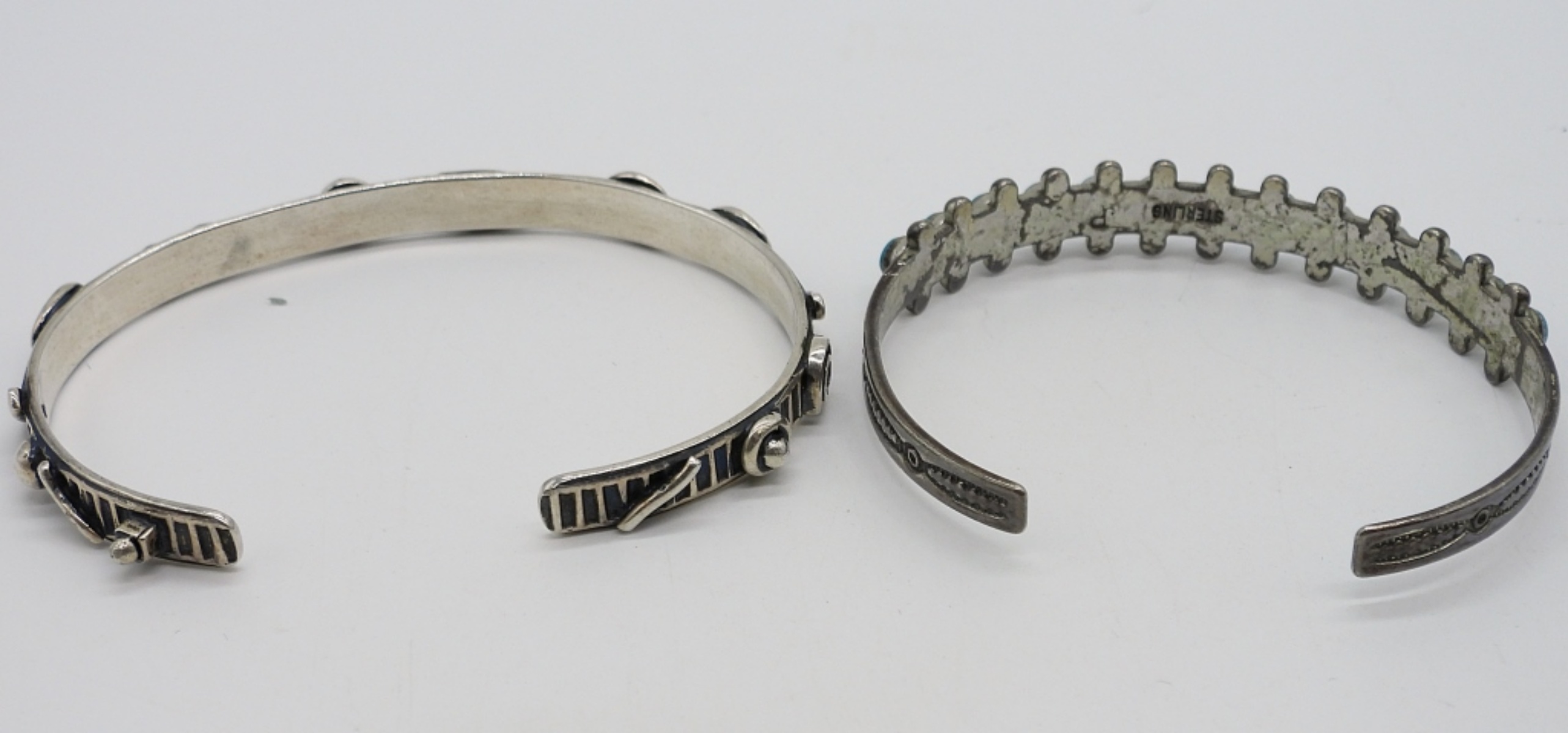 2 Sterling Cuff Bracelets, One Turquoise