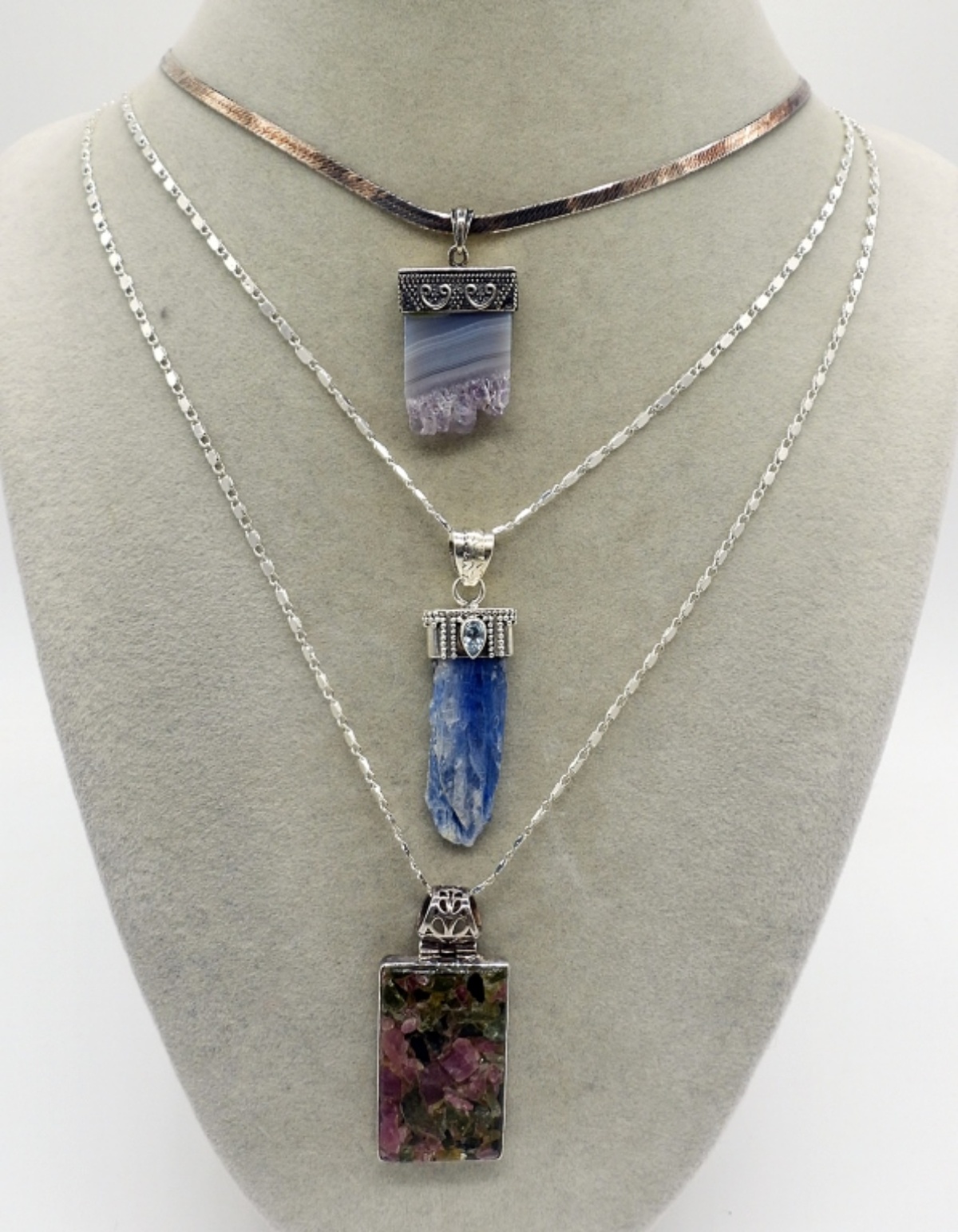 Sterling Kyanite, Tourmaline, Agate