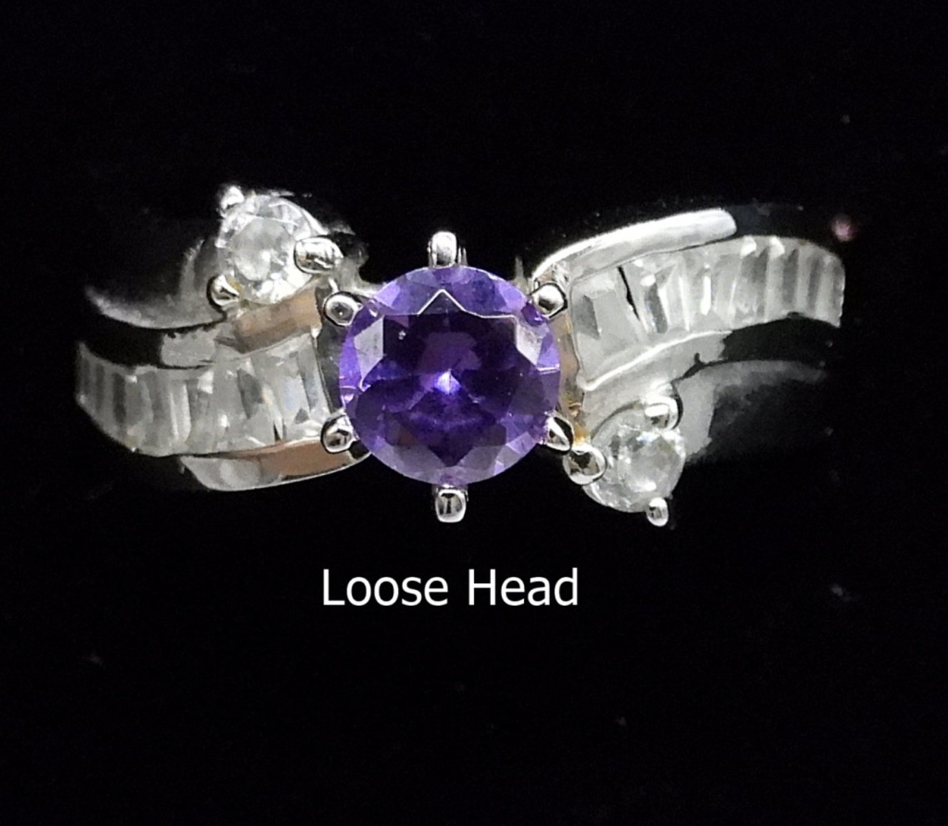 Six Sterling Rings, Diamond, Moissanite, Amethyst