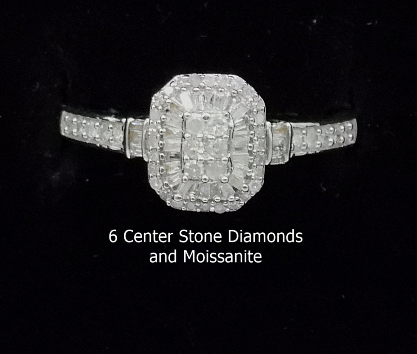 Six Sterling Rings, Diamond, Moissanite, Amethyst