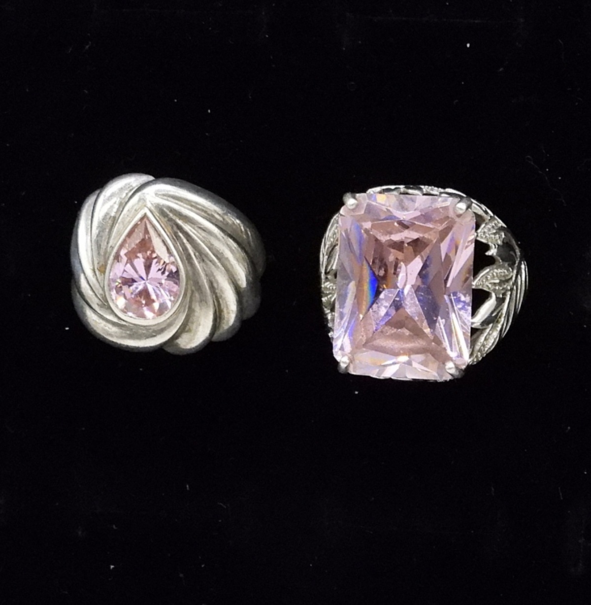 Two Pink CZ, Sterling Rings