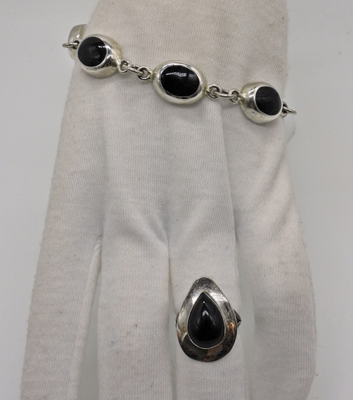 Black Onyx Ring and Bracelet, Sterling