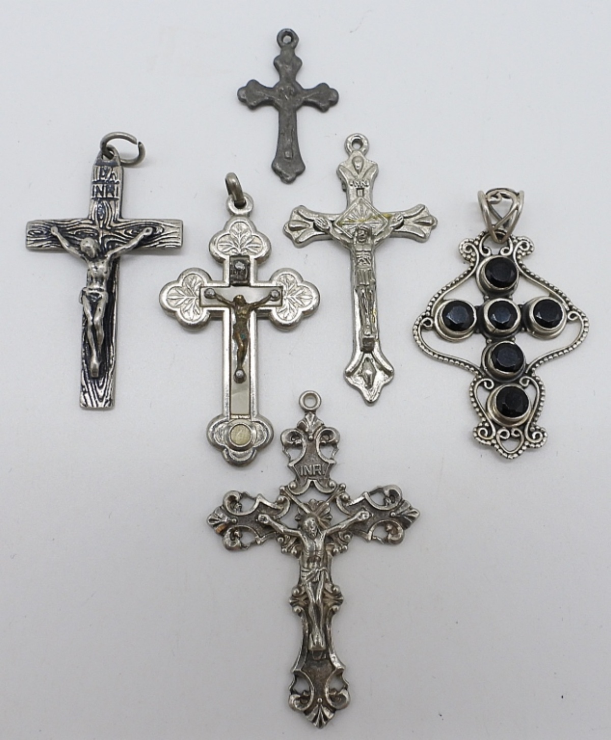 Six Sterling Cross Pendants
