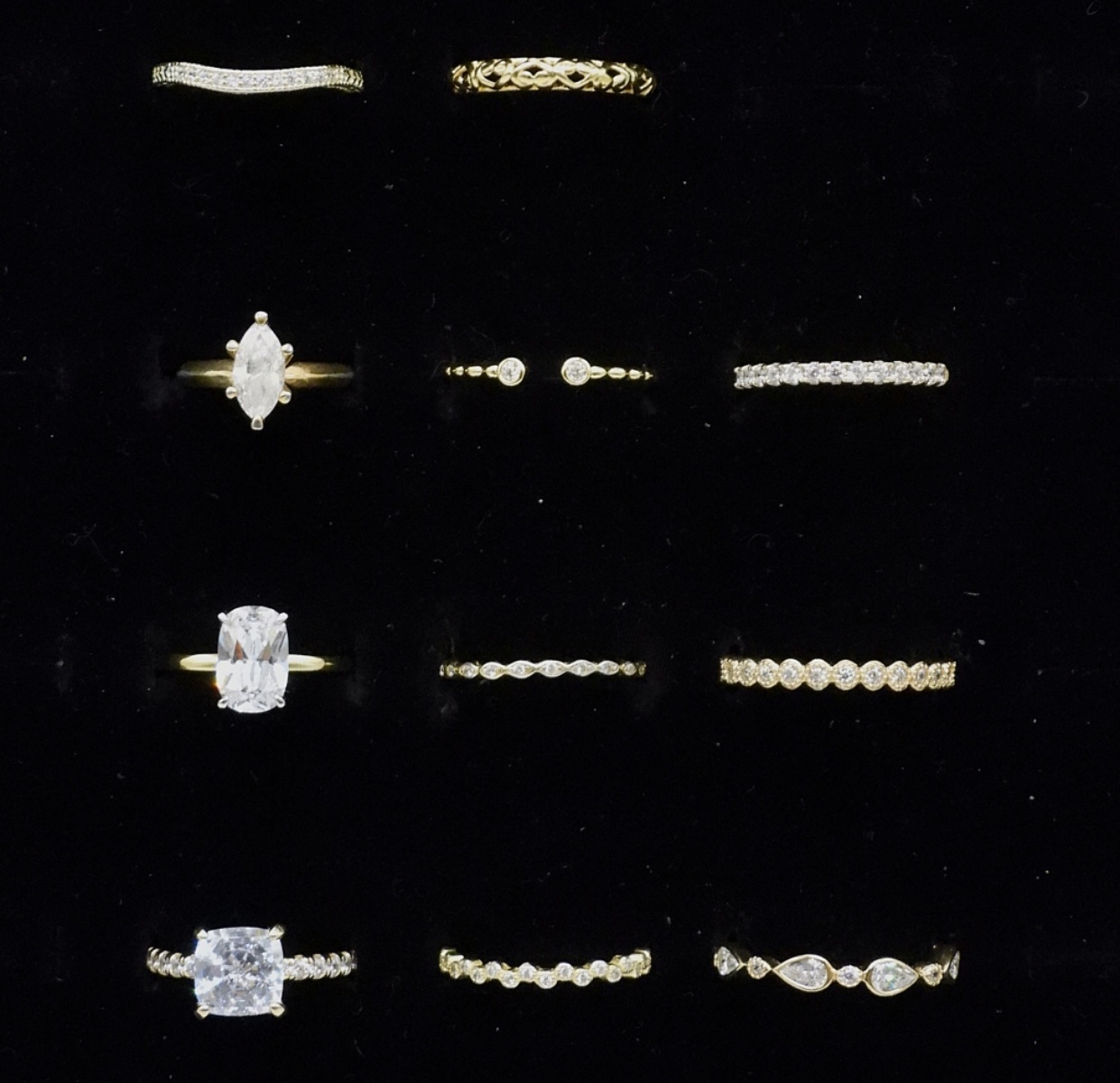 11 Sterling Gold Toned Solitaires & Bands