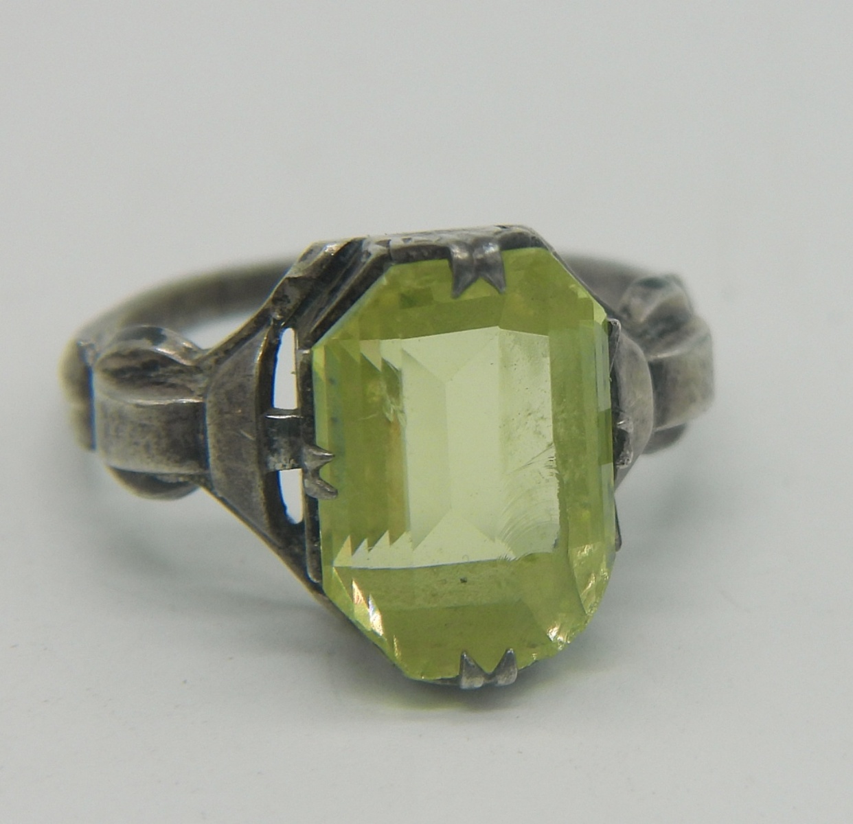 Vintage Uranium Glass Ring, Sterling