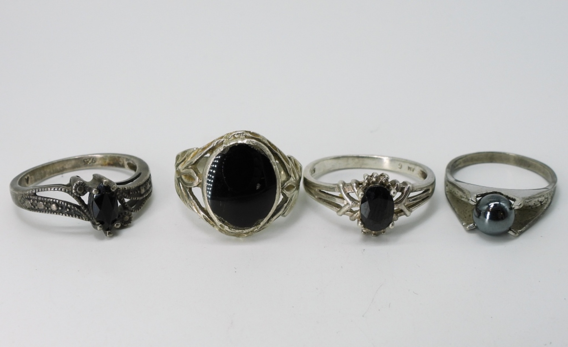 Van Dell Sterling Onyx Necklace & Ring Lot