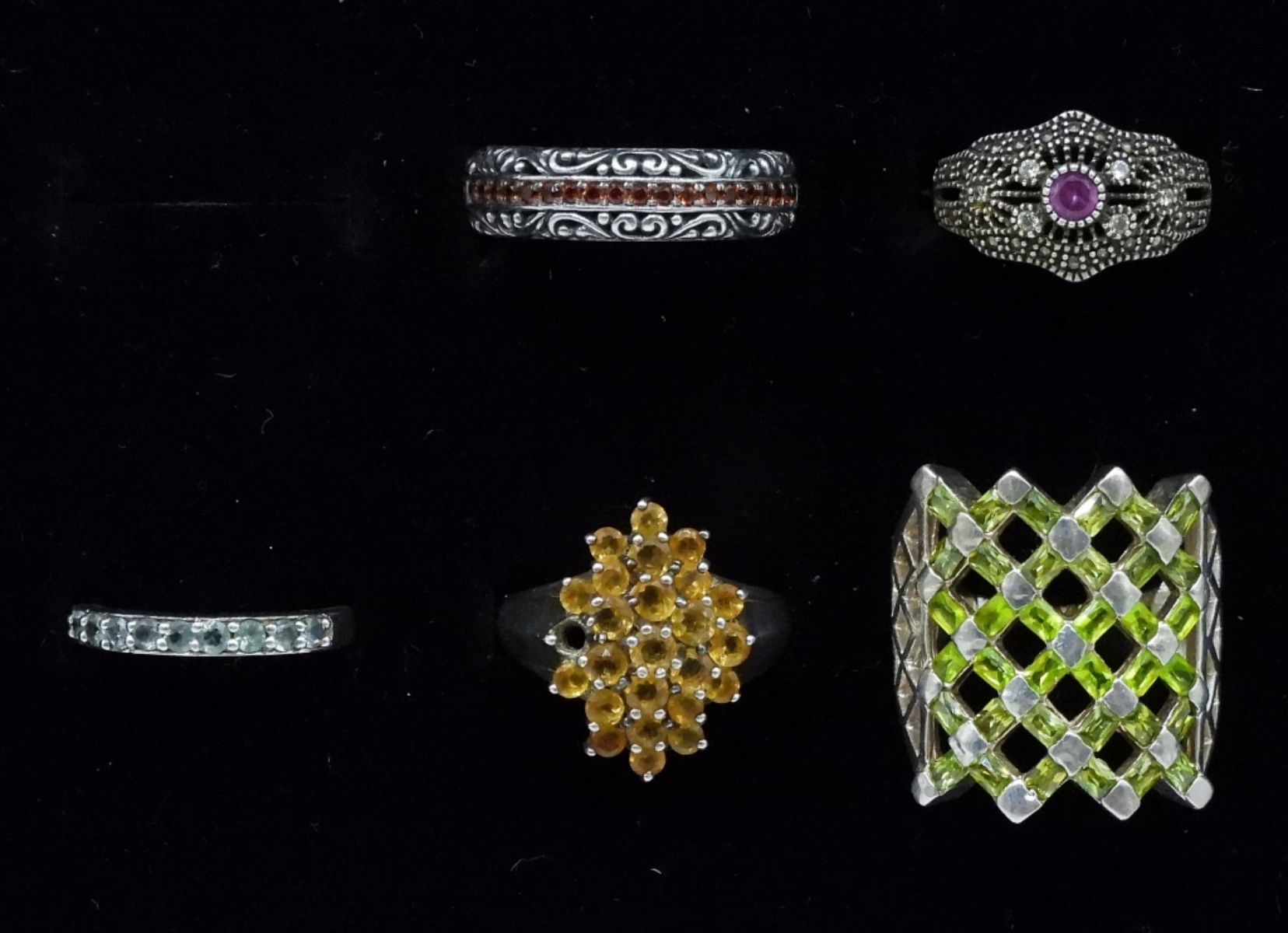 Five Sterling Gemstone Fashion Rings