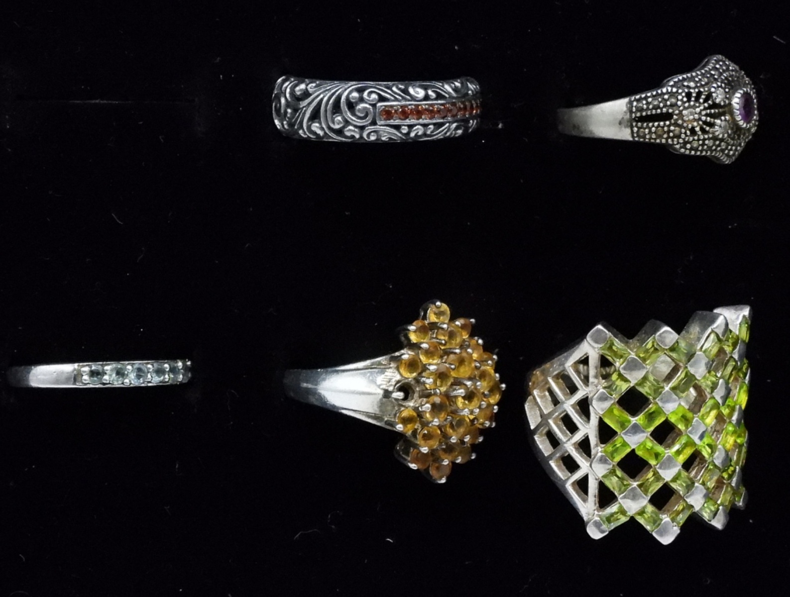 Five Sterling Gemstone Fashion Rings