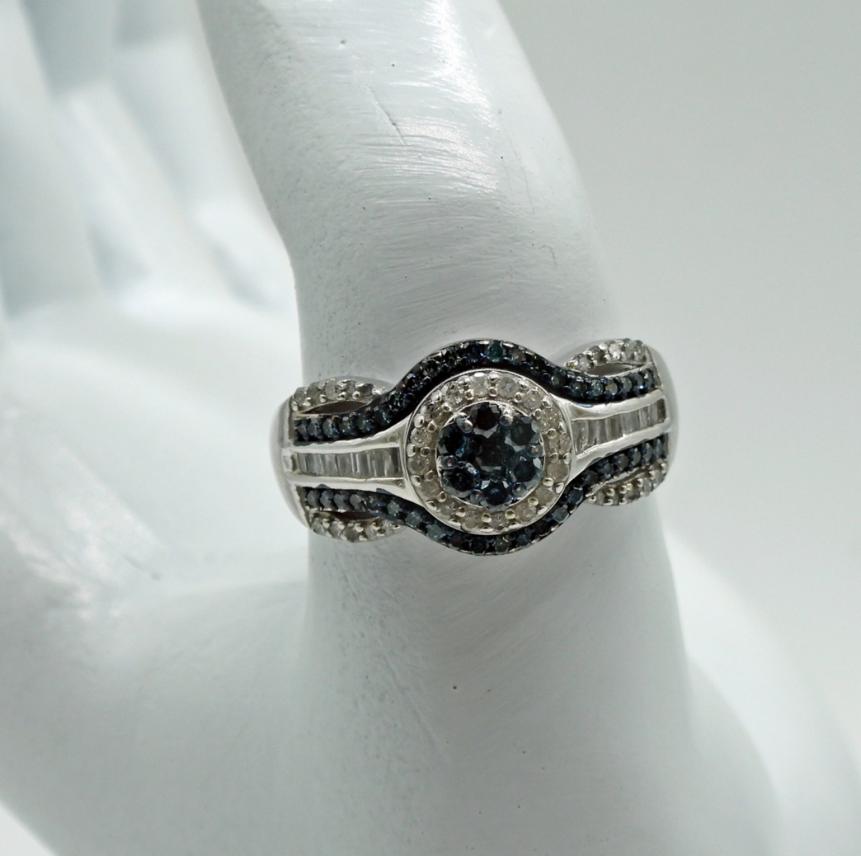 Sterling Blue & White Diamond Ring