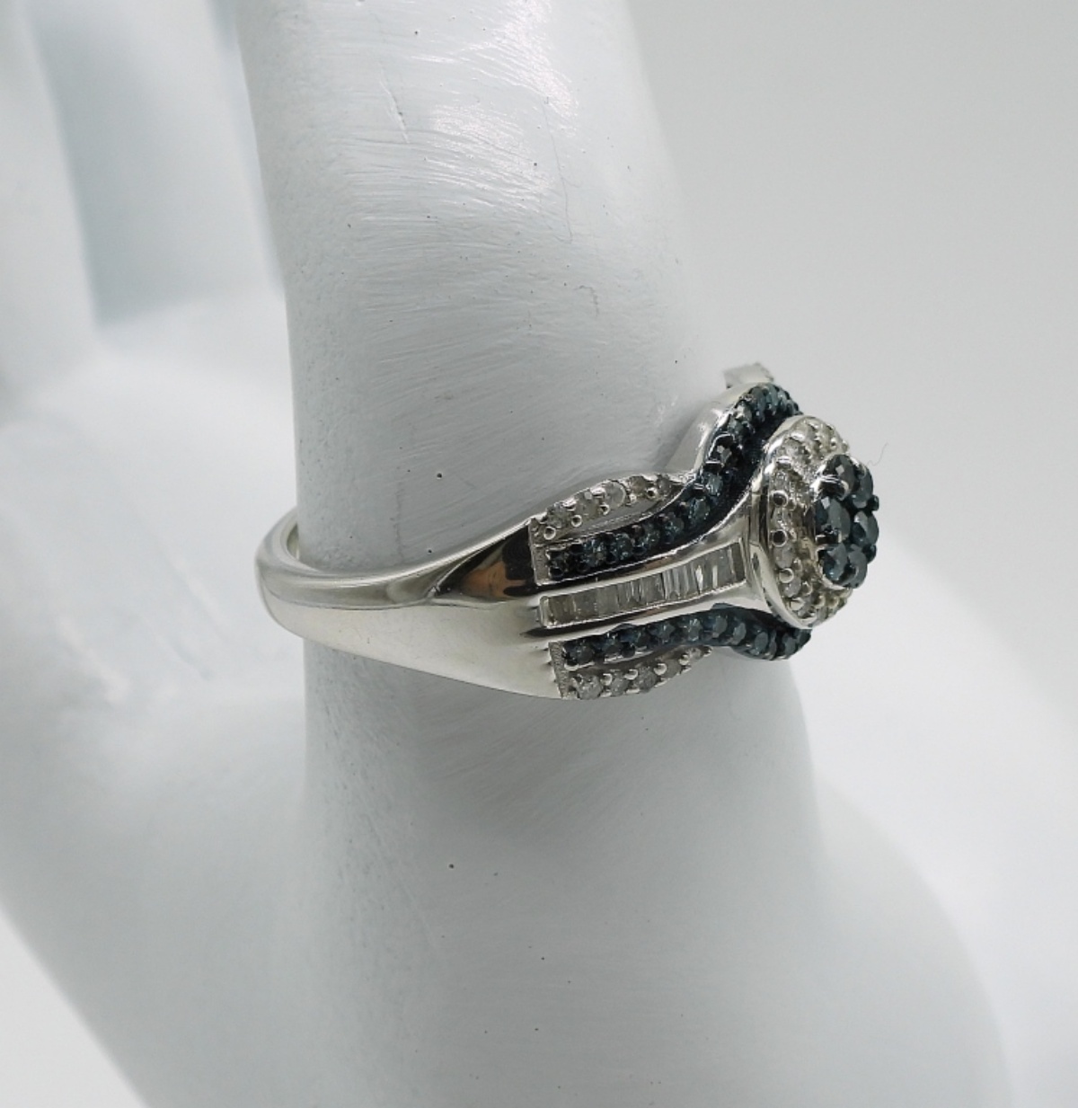 Sterling Blue & White Diamond Ring