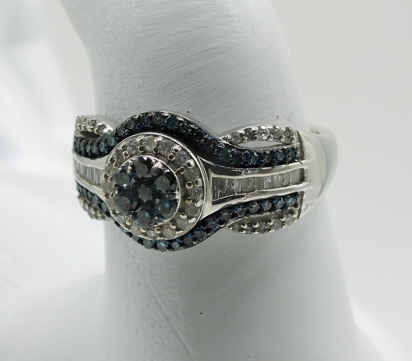 Sterling Blue & White Diamond Ring