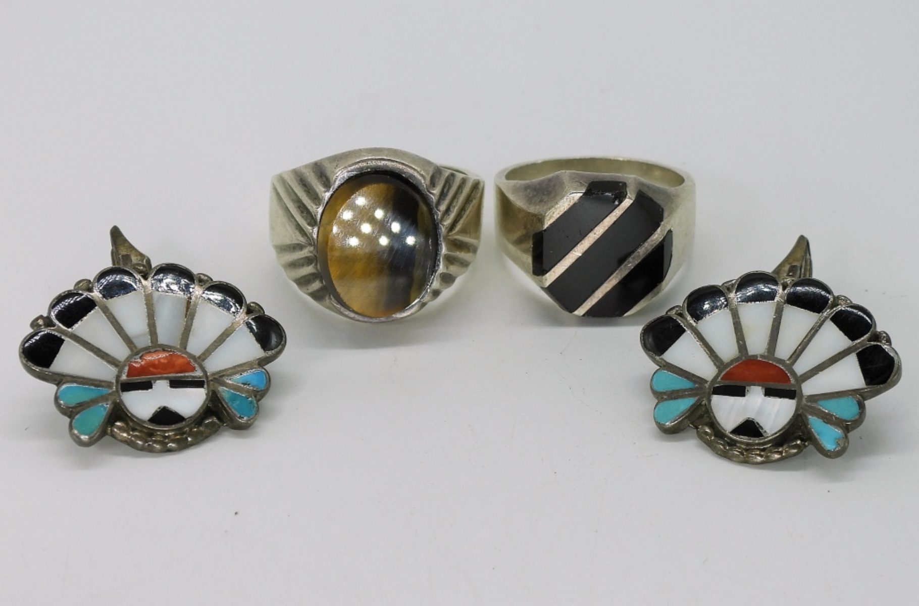 Two 925 Taxco Rings & Zuni Style Cufflinks