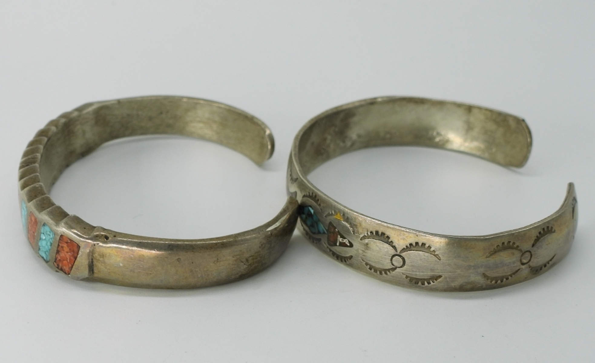 2 Sterling Cuff Bracelets with Inlaid Gemstones